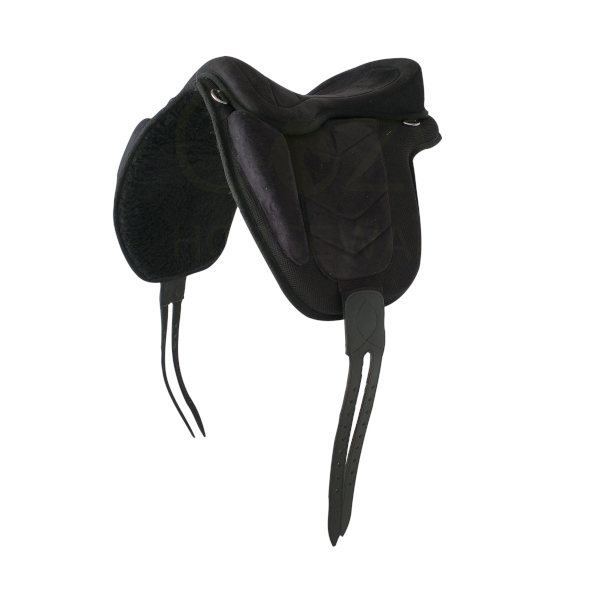 Cozy treeless saddle in fabric, seen from the front