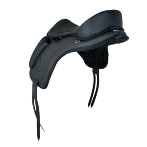 Cozy treeless leather saddle seen from the back